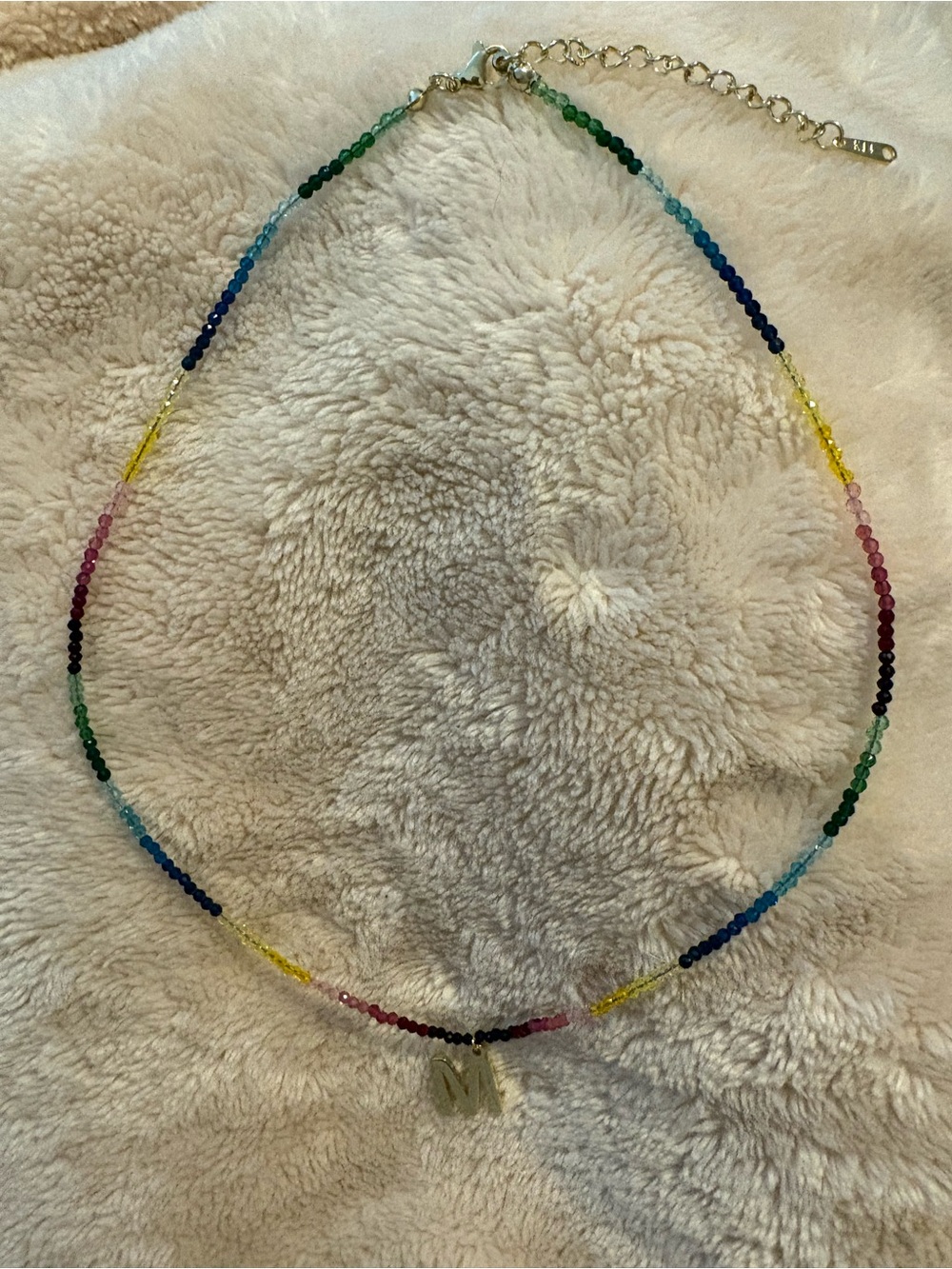 Multicolor Seed Bead Necklace with Gold Initial ‘M’ Charm